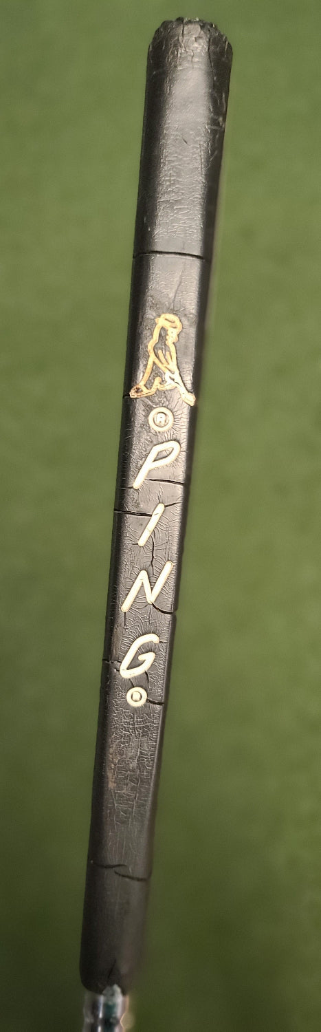 Golf club shaft with 'PING' branding on a green background